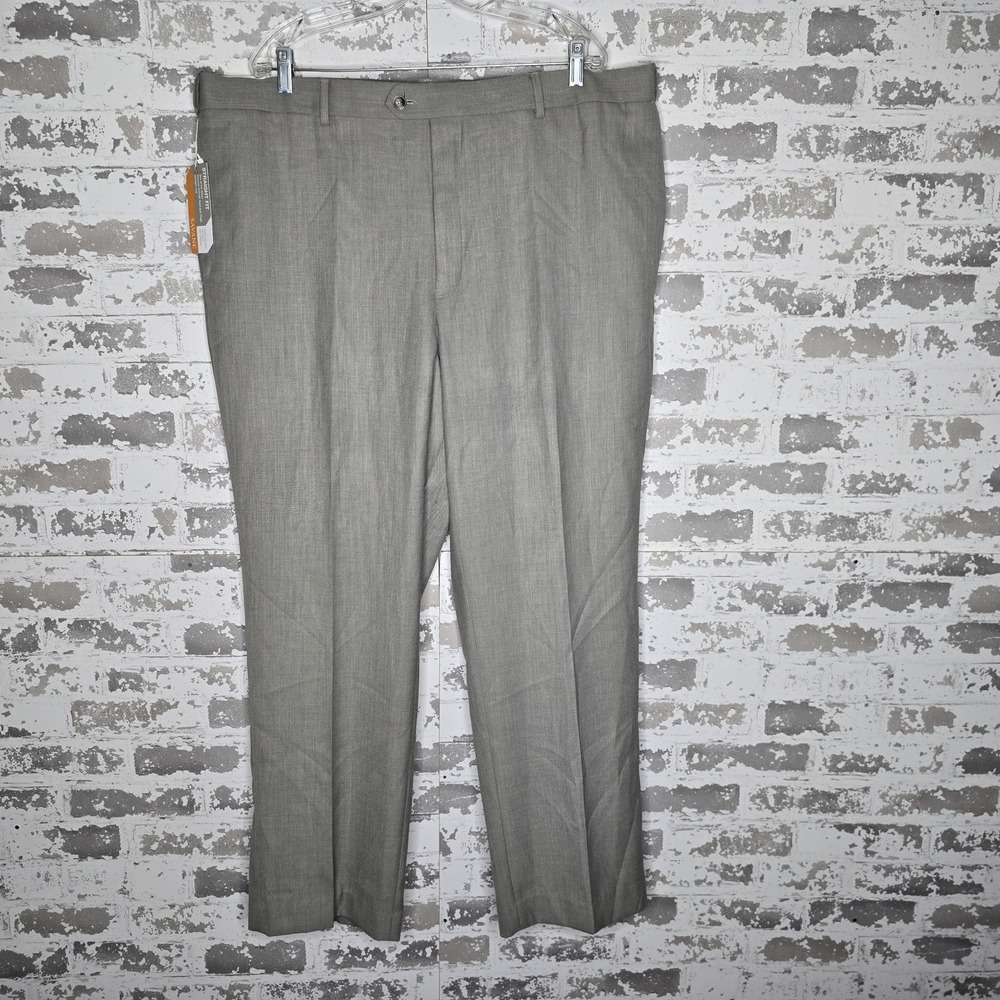 NEW‎ Savane Dress Pants Mens 44x30 Greige Sharkskin No Iron Performance Straight